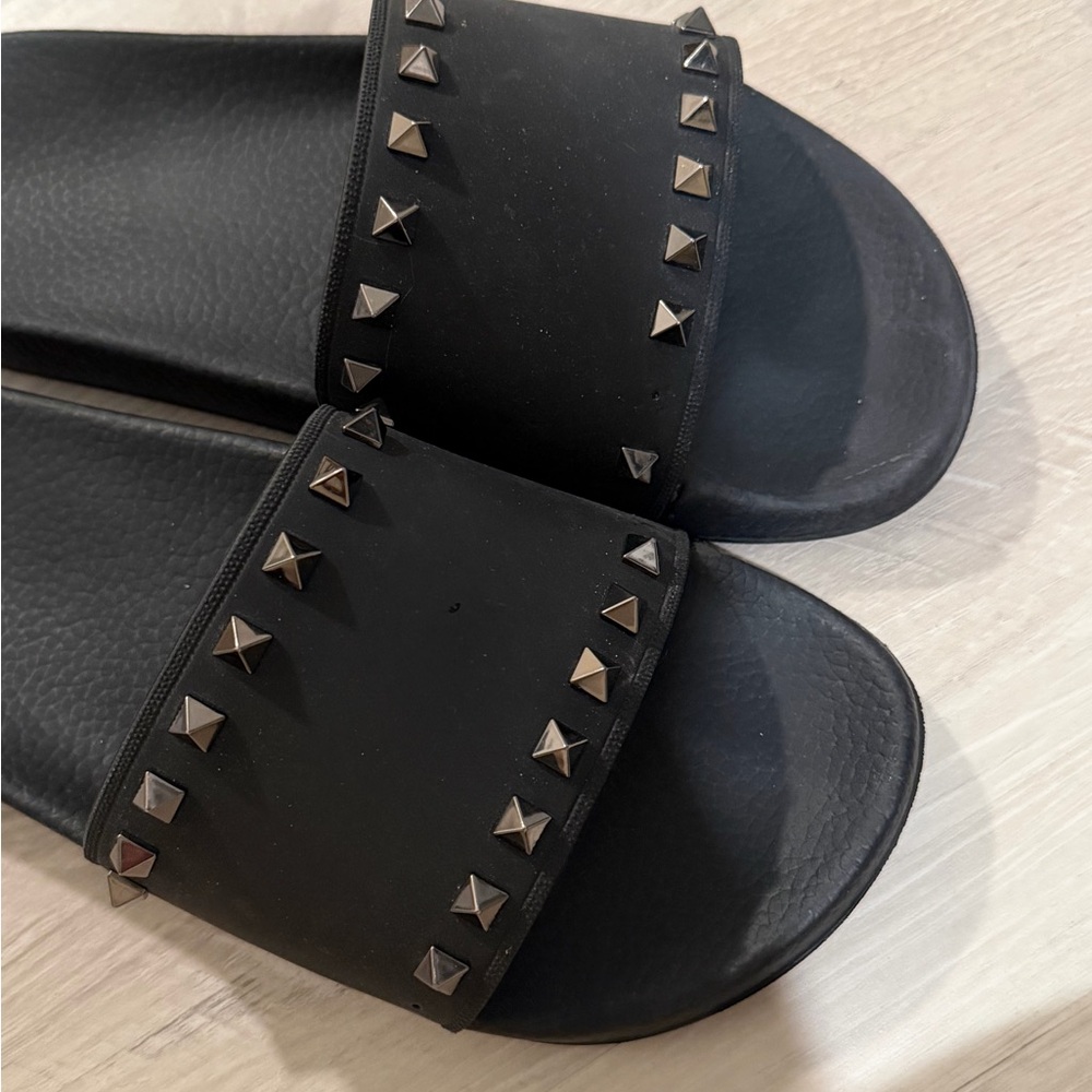Black Valentino Studded Slide Sandals